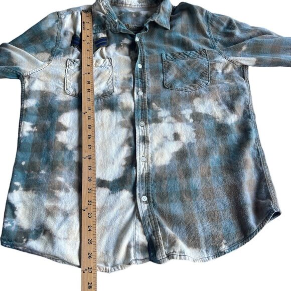 Folktown Shirt Mens Large Button Up Flannel Tie Dye Plaid Marine Bulldog Grunge - Picture 10 of 12